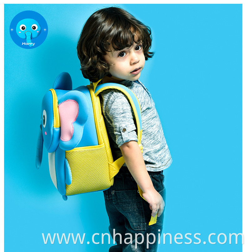 Custom brand name cartoons blue elephant unisex kiddies preschool backpack smiley baby back pack toddler girl backpack purse